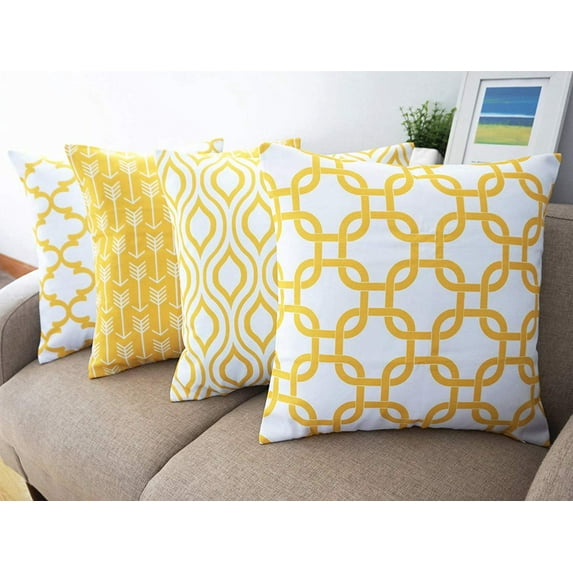 SUFAM Set of 4 Pillow Cases Canvas Western Modern Yellow Geometric Line Pattern Throw Pillowcase Cover Cushion Case Home Decor 20x20 inch