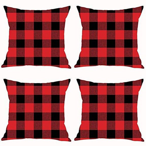 SUFAM Set of 4 Pillow Cases Christmas Red and Black Buffalo Check Plaid Both Sides Classic Throw Pillowcase Cover Cushion Case Home Decor 16x16 inch