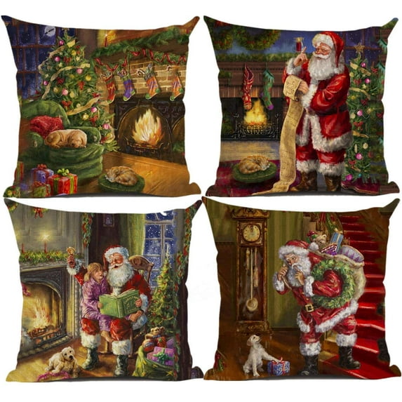 SUFAM Set of 4 Pillow Cases Christmas Xmas Tree Child Warm Throw Pillowcase Cover Cushion Case Home Decor 20x20 inch