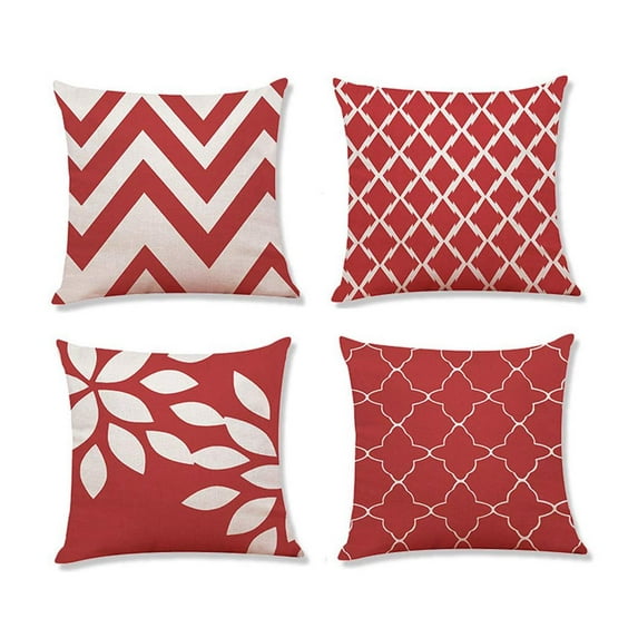 SUFAM Set of 4 Pillow Cases Cozy Red White Geometry Modern Simple Festive Throw Pillowcase Cover Cushion Case Home Decor 20x20 inch