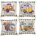 thumbnail image 1 of SUFAM Set of 4 Pillow Cases Happy Campers Pattern Farmhouse Camp Cartoon Car Throw Pillowcase Cover Cushion Case Home Decor 16x16 inch, 1 of 1