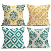 SUFAM Set of 4 Pillow Cases Howstar Yellow Blue Modern Geometry Flower Throw Pillowcase Cover Cushion Case Home Decor 20x20 inch
