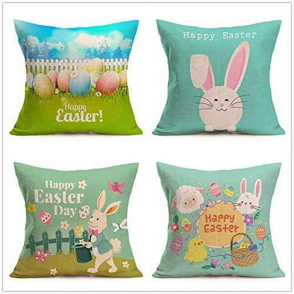 SUFAM Set of 4 Pillow Cases Kinds of Easter Rabbits Multi Eggs Thanksgiving Harvest Spring Throw Pillowcase Cover Cushion Case Home Decor 18x18 inch