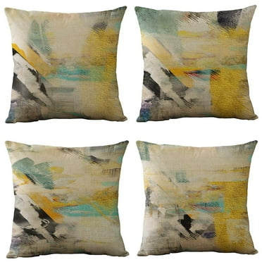SUFAM Set of 4 Pillow Cases Modern Colorful Geometric Atmosphere Idyllic Yellow Throw Pillowcase Cover Cushion Case Home Decor 16x16 inch