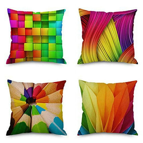 SUFAM Set of 4 Pillow Cases Rainbow Colorful Abstract Crayon Rich Color Throw Pillowcase Cover Cushion Case Home Decor 18x18 inch