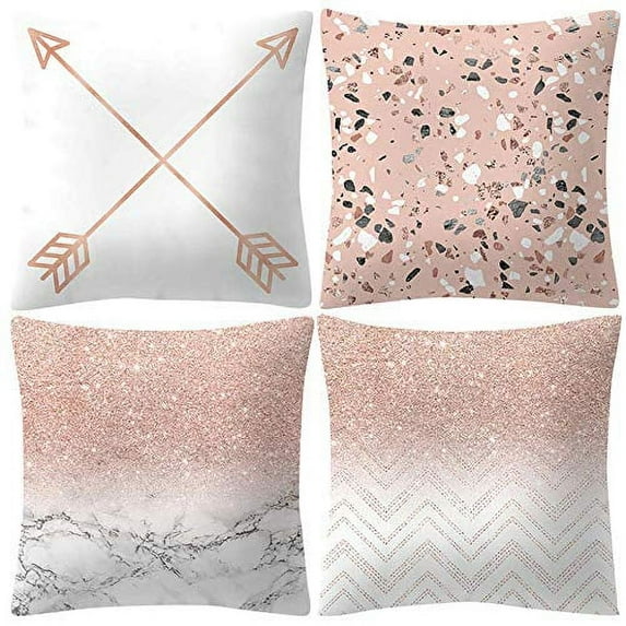 SUFAM Set of 4 Pillow Cases Rose Gold Pink Hand Arrow Simple Throw Pillowcase Cover Cushion Case Home Decor 18x18 inch
