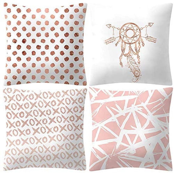 SUFAM Set of 4 Pillow Cases Rose Gold Pink Polka Dots Modern Dream Ring Throw Pillowcase Cover Cushion Case Home Decor 20x20 inch