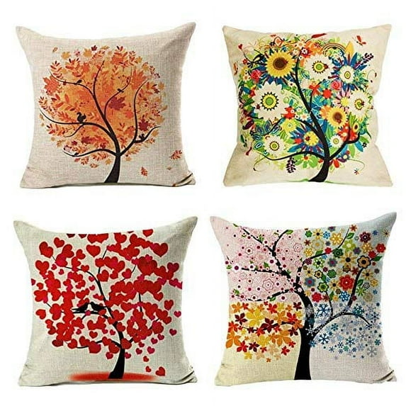 SUFAM Set of 4 Pillow Cases Season Tree Pattern Colorful Throw Pillowcase Cover Cushion Case Home Decor 18x18 inch