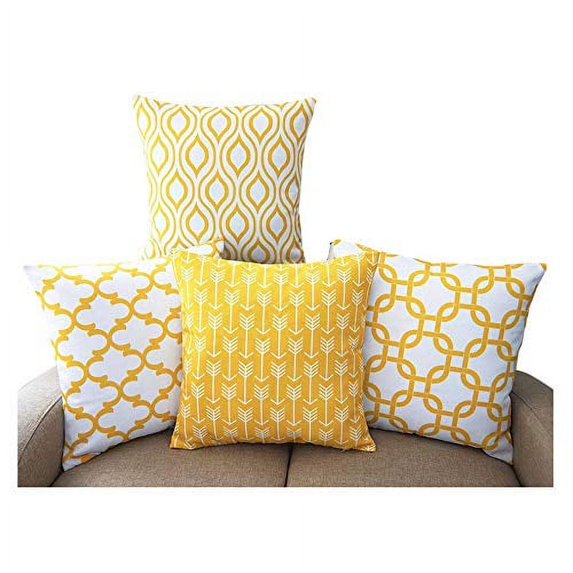 SUFAM Set of 4 Pillow Cases Simple Western Modern Yellow Geometric Pattern Arrow Throw Pillowcase Cover Cushion Case Home Decor 20x20 inch