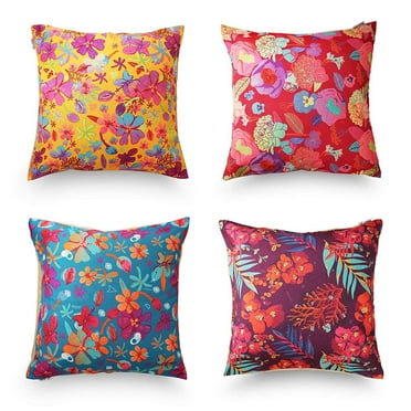 SUFAM Set of 4 Pillow Cases Tropical Color Flowers Passion Modern Country Throw Pillowcase Cover Cushion Case Home Decor 16x16 inch