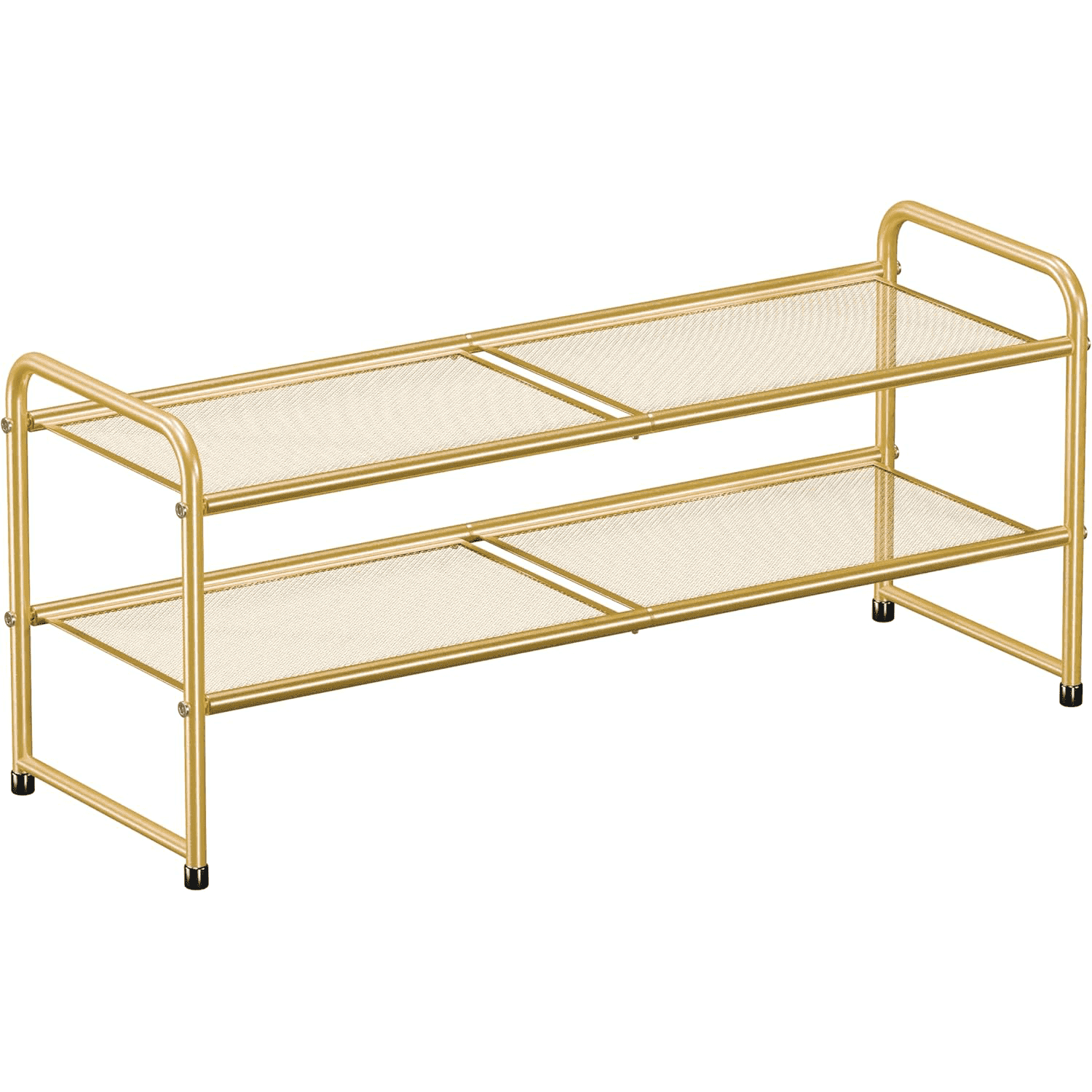 SUFAUY 2 Tier 33" Wide Shoes Rack Stackable, Metal Mesh, Gold