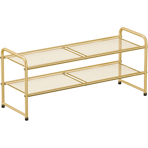 SUFAUY 2 Tier 33" Wide Shoes Rack Stackable, Metal Mesh, Gold