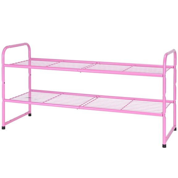 SUFAUY 2 Tier Metal Shoe Rack for Closet, 33" Wide Shoe Organizer Holds up to 10 Pairs, Pink