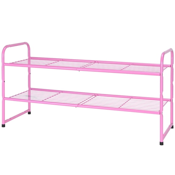 SUFAUY 2 Tier Metal Shoe Rack for Closet, 33" Wide Shoe Organizer Holds up to 10 Pairs, Pink