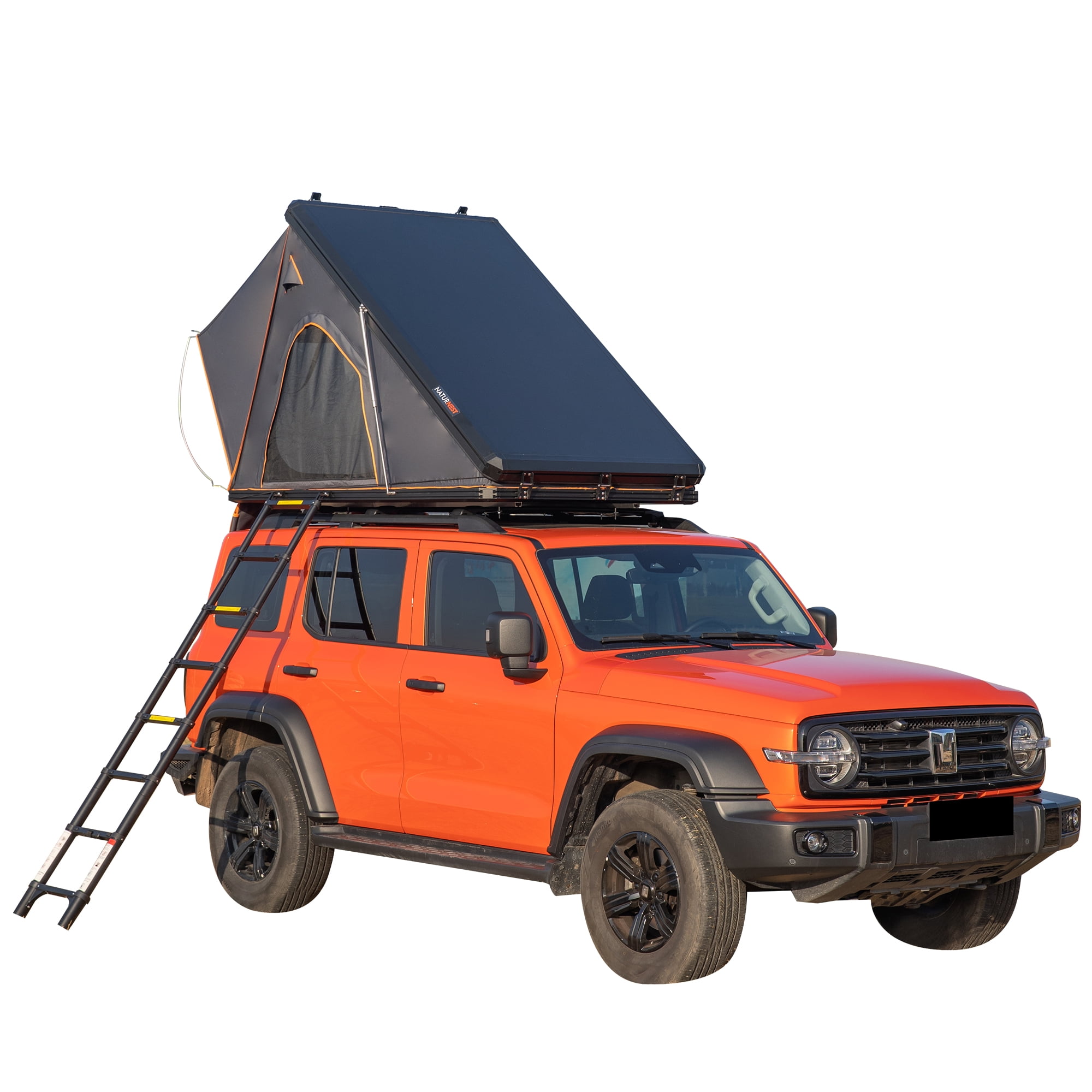 SUFUL Aluminium Pop Up Rooftop Tent Hard Shell For Camping SUV with 2  luggage Bar+LED Light+Mat, Van Jeep Car SUV Truck Tents for Camping,  Hardshell