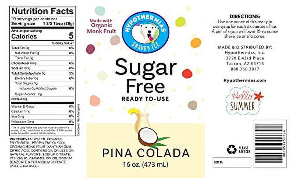 SUGAR FREE Snow Cone Syrup, Diet Flavor Syrup, Icee Slushie Syrup