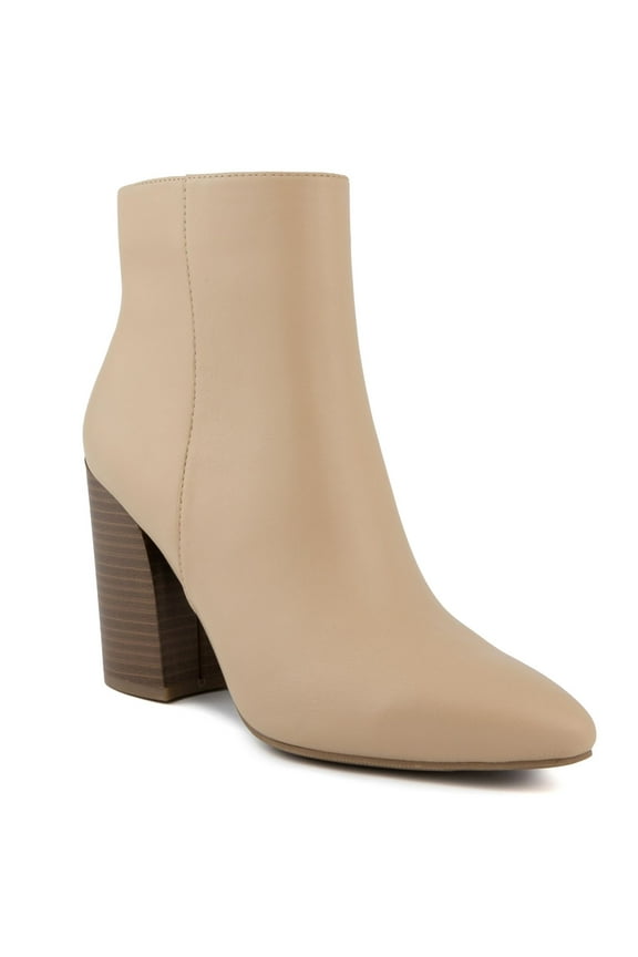 Womens Beige Cushioned Evvie Pointed Toe Block Heel Zip-Up Booties 7.5 M