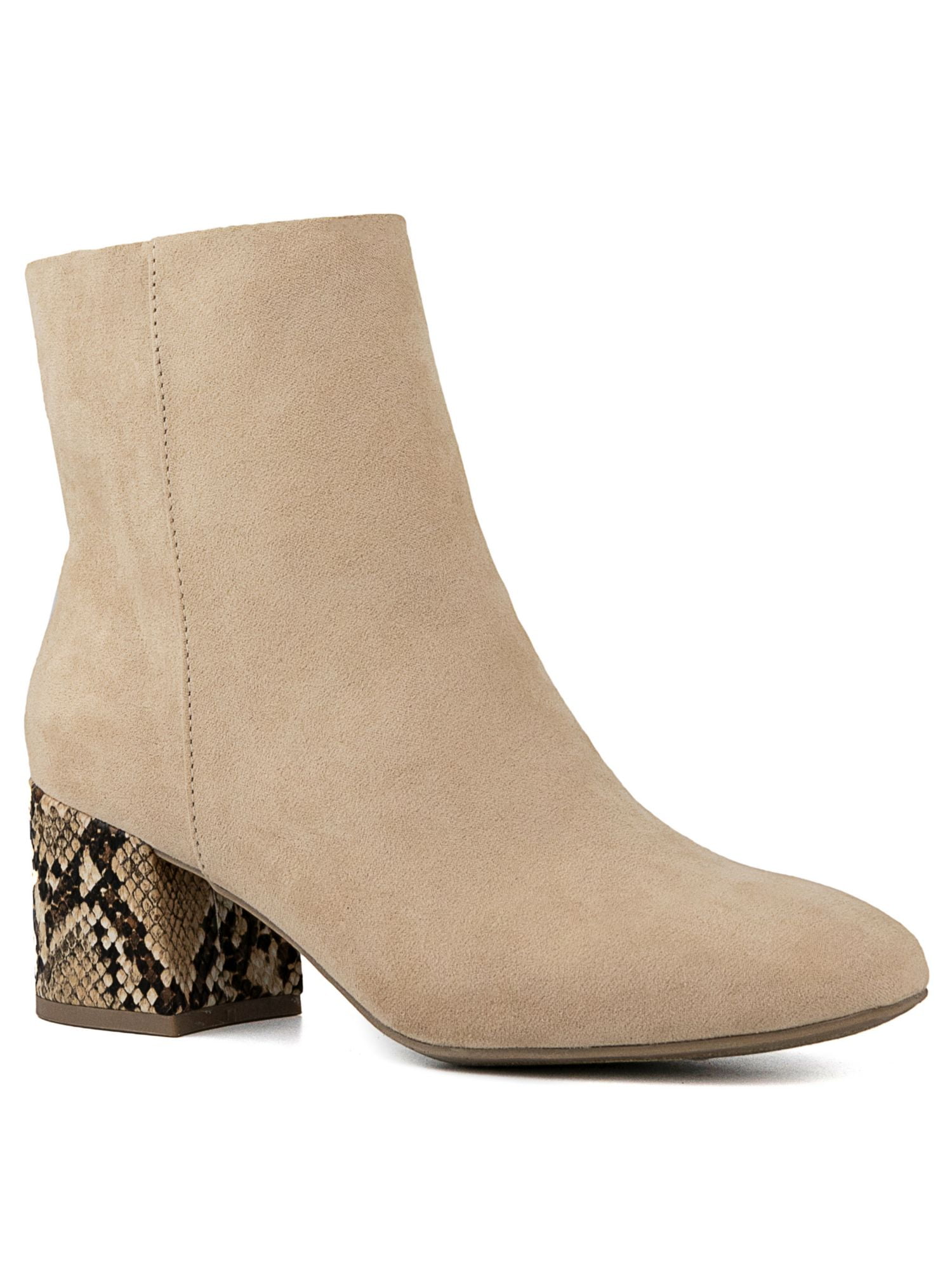 SUGAR Womens Beige Snake Comfort Olive Round Toe Block Heel Zip-Up