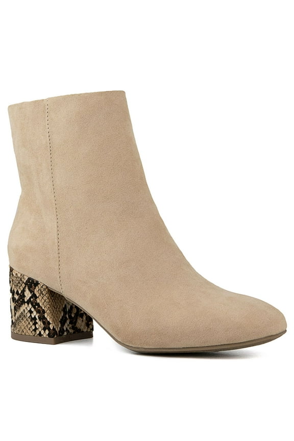 Womens Beige Snake Comfort Olive Round Toe Block Heel Zip-Up Dress Booties 8.5 M