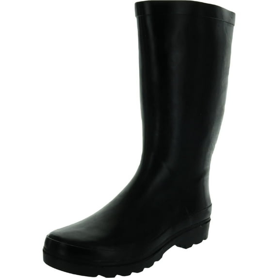 SUGAR Womens Black 1/2" Platform Logo Comfort Waterproof Raffle Round Toe Block Heel Rain Boots 7 M