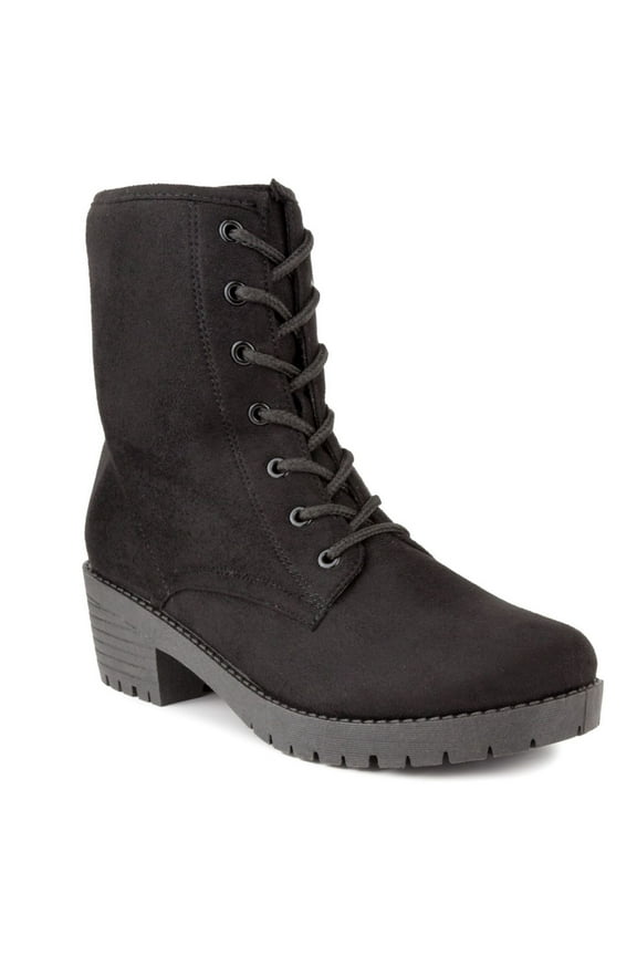 Womens Black Round Toe Block Heel Lace-Up Combat Boots 8.5