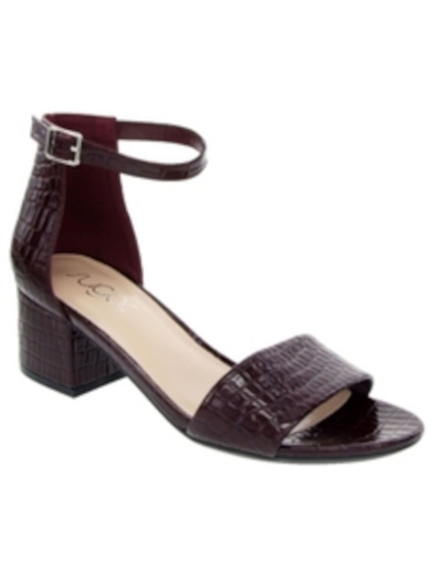 SUGAR Womens Burgundy Snake Print Ankle Strap Padded Comfort