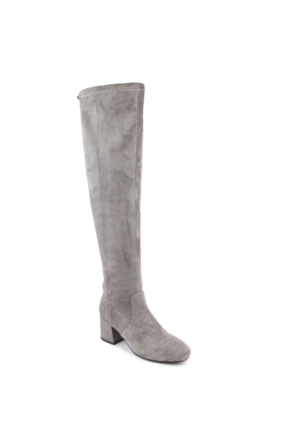 Womens Gray Cushioned Round Toe Block Heel Dress Boots 9.5