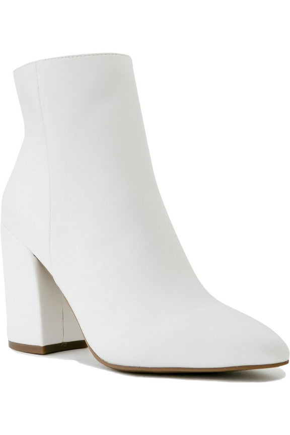 Womens White Comfort Evvie Pointed Toe Block Heel Zip-Up Booties 6 M