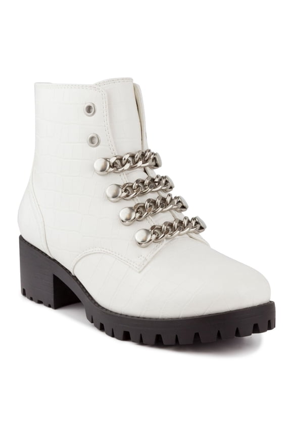 Womens White Lug Sole Obvi Round Toe Block Heel Zip-Up Combat Boots 8.5 M