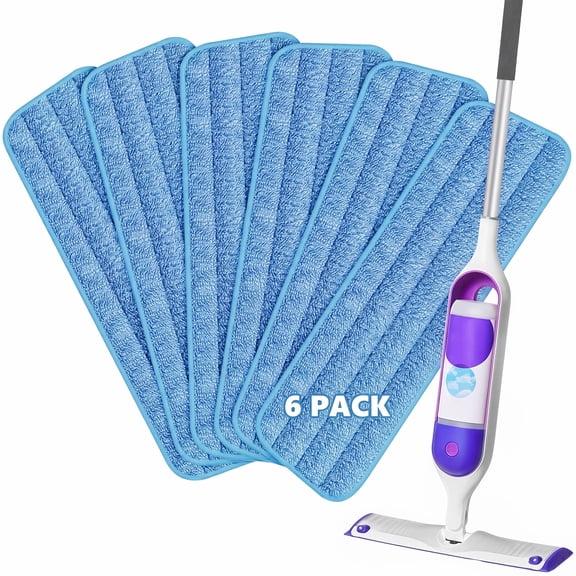 SUGARDAY Reusable Mop Pads for SwifferPower Mop 6 Pack, Microfiber Power Mop Wet Pads Refills Replacement Machine Washable for 13''-15'' Spray Floor Mops