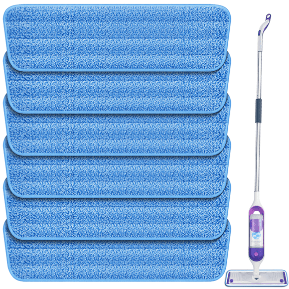 SUGARDAY Reusable Power Mop Pads 6 Pack, Microfiber Power Mop Wet Pads Refills Replacement Machine Washable for 13''-15'' Spray Floor Mops