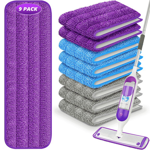 SUGARDAY 9 Pack Reusable Mop Pad Refill for SwifferPower Mop, Washable Wet Pad Refills Replacement for Multi-Surface Floor Cleaning