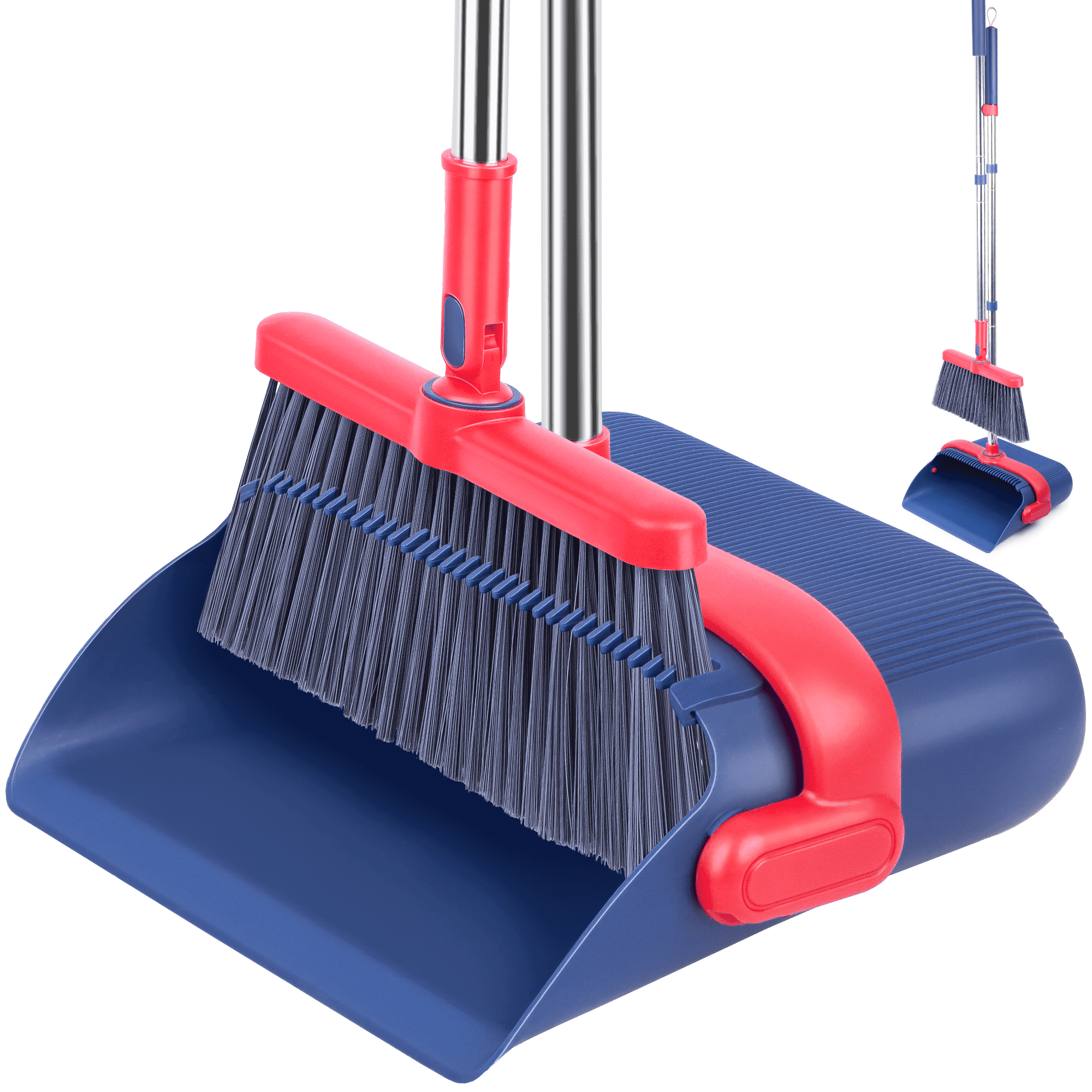 SUGARDAY Broom and Dustpan Combo Set with Long Handle for Home Floors Dustpan with Handle Stick