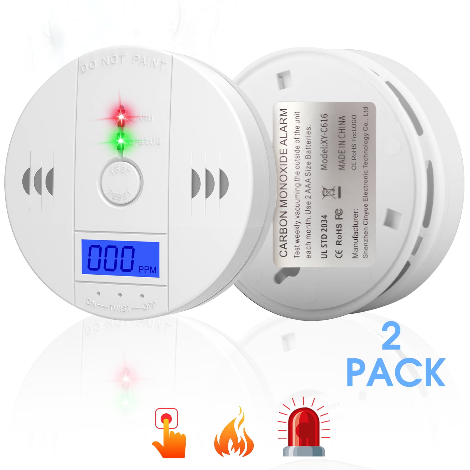 SUGARDAY Carbon Monoxide Detector Battery Operated with Digital LCD