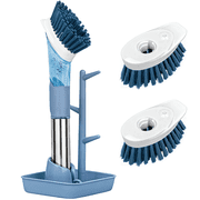 SUGARDAY Dish Brush with Soap Dispenser Kitchen Scrub Brush with 3 Brush Replacement Heads for Pot Pan Sink Cleaning