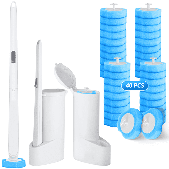 SUGARDAY Disposable Toilet Bowl Brush Cleaner 2 Pack with 40 Toilet Refills