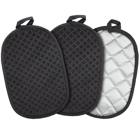 SUGARDAY Kitchen Pot Holders Sets Heat Resistant Pot Holder Silicone Oven Hot Pads for Kitchen Cooking Baking Set of 3 6x9" Black