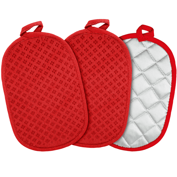 SUGARDAY Kitchen Pot Holders Sets Heat Resistant Pot Holder Silicone Oven Hot Pads for Kitchen Cooking Baking Set of 3 6x9" Red