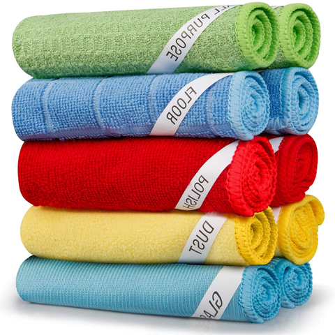 SUGARDAY 10 Pack Microfiber Cleaning Cloths Reusable Rags for Glass Kitchen Cleaning Washable Dish Cloth Towel