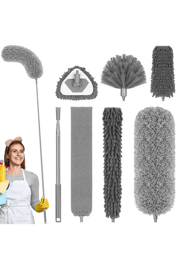Microfiber Feather Duster for Cleaning Fan High Ceiling Duster with Extension Pole 100-inch 7PCS