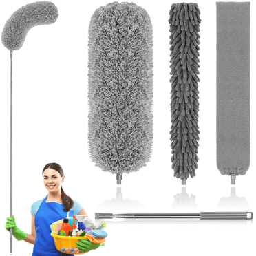 SUGARDAY Microfiber Feather Duster with Extension Pole Ceiling Fan Duster Reusable Dusters for Cleaning 4 Pcs, Gray
