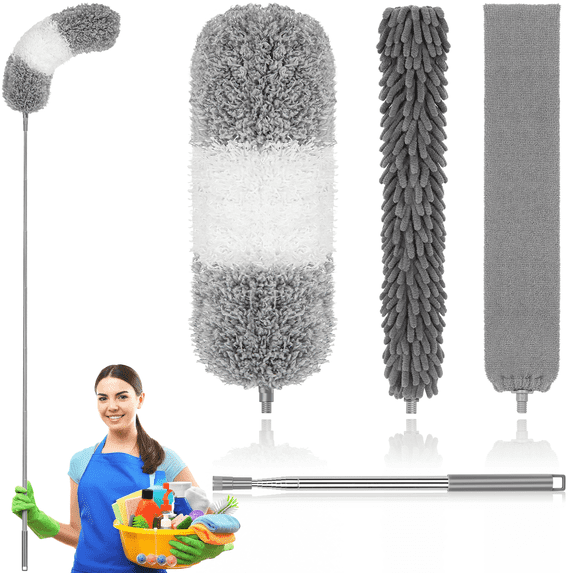 SUGARDAY Microfiber Feather Dusters with Extension Handle for Cleaning ...