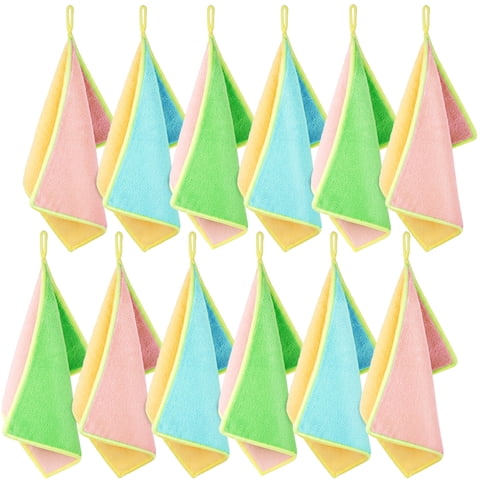 SUGARDAY 12 Pack Microfiber Cleaning Cloths Reusable Rags for Glass Kitchen Cleaning Washable Dish Cloth Towel