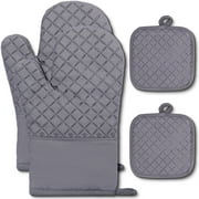 SUGARDAY Silicone Pot Holders Heat-Resistant Oven Mitts Hot Pads for Kitchen Baking Cooking Non-Slip Gloves Grey 4pcs