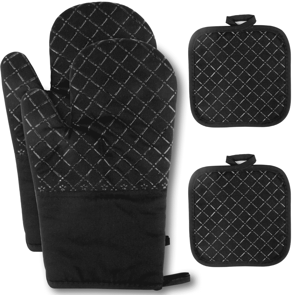 R HORSE 4Pcs Oven Mitts Pot Holders Set for Kitchen, Cotton Lining Heat  Resistant Oven Gloves Black Kitchen Mittens Hot Pads Pot Holder with Pocket  