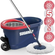 SUGARDAY Spin Mop and Bucket System with Wringer Set for Floors Cleaning, Red