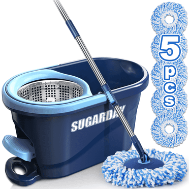 SUGARDAY Spin Mop and Bucket with Wringer Set for Floors Cleaning Heavy duty System, Blue