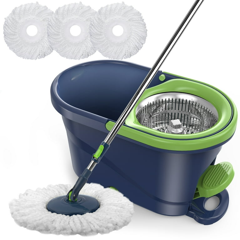 SUGARDAY Spin Mop and Bucket with Wringer Set for Floors Cleaning Heavy duty System Green