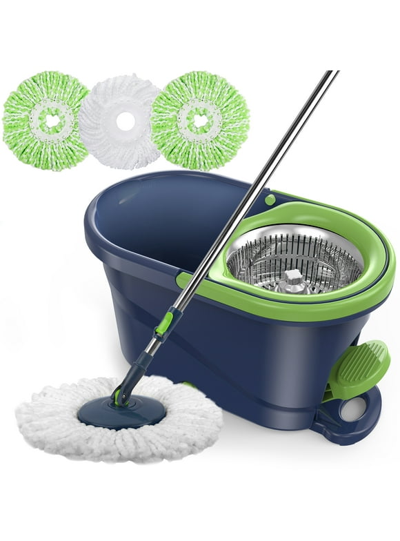 SUGARDAY Spin Mop and Bucket with Wringer Set for Floors Cleaning Heavy duty System, Green
