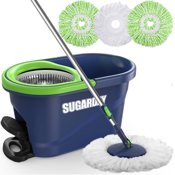 SUGARDAY Spin Mop and Bucket with Wringer Set for Floors Cleaning Heavy duty System, Green